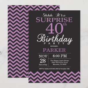 Convite de Aniversário de 40 anos Surpresa Preto e