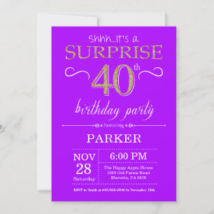 Convite de Aniversário de 40 anos Surpresa Roxo e