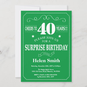 Convite de Aniversário de 40 anos Surpresa Verde e