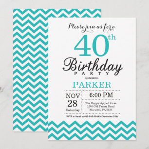 Convite de Aniversário de 40 anos Teal Chevron