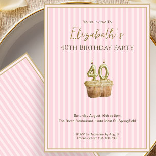 Convite de Aniversário de 40 Anos Única Rosa Doura