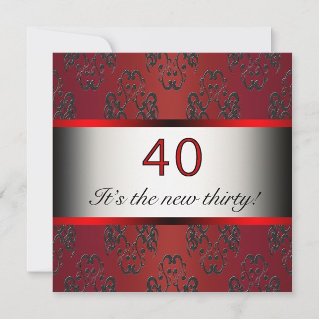 Convite de Aniversário de 40 anos Vermelho (Frente)