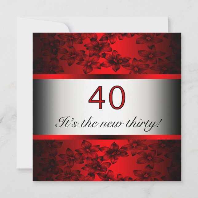 Convite de Aniversário de 40 anos Vermelho (Frente)