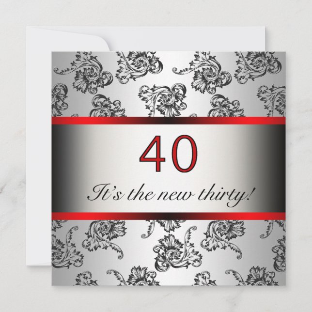 Convite de Aniversário de 40 anos Vermelho Damasco (Frente)