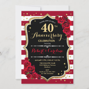Convite de Aniversário de 40 Anos - Vermelho Doura