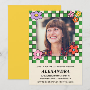 Convite de aniversário de 41 anos com foto Floral