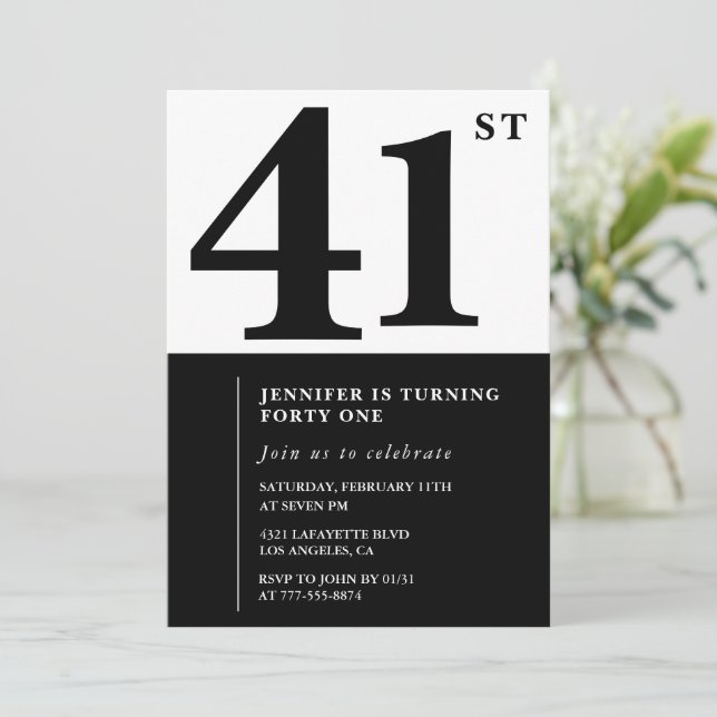 Convite de aniversário de 41 anos elegante para mu (Em pé/Frente)