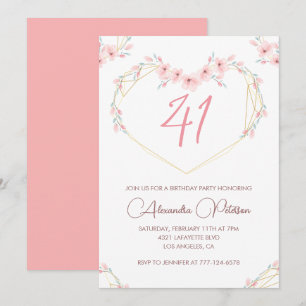 Convite de aniversário de 41 anos em floral boho c