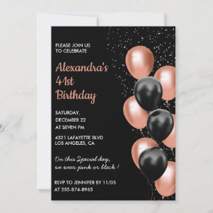 Convite de aniversário de 41 anos em rose gold Bal