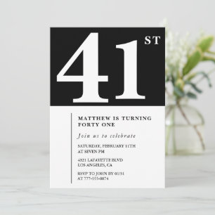 Convite de aniversário de 41 anos preto Elegante C
