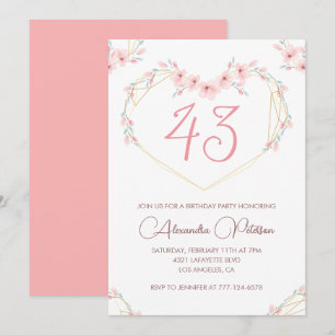 Convite de aniversário de 43 anos em floral boho c