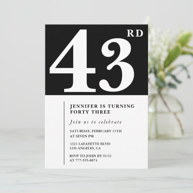 Convite de aniversário de 43 anos feminino Elegant (Em pé/Frente)
