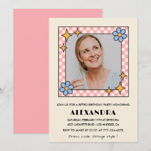Convite de aniversário de 44 anos com foto floral 