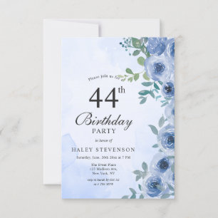 Convite de Aniversário de 44 Anos Dusty Blue Water