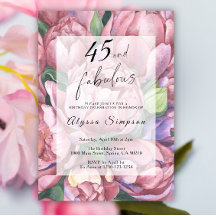 Convite de Aniversário de 45 Anos com Tema Floral