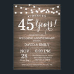 Convite de Aniversário de 45 Anos de Casamento Rus<br><div class="desc">Convite de Aniversário de 45 Anos de Casamento. Fundo de Madeira Rústica. Luzes de Corda. 1º, 2º, 3º, 4º, 5º, 10º, 15º, 20º, 25º, 30º, 35º, 40º, 45º, 50º, 55º, 60º, 65º, 70º, 75º, 80º, Qualquer Ano. Aniversário Adulto. Festa de Aniversário de Homem ou Mulher. Para personalização adicional, clique no...</div>