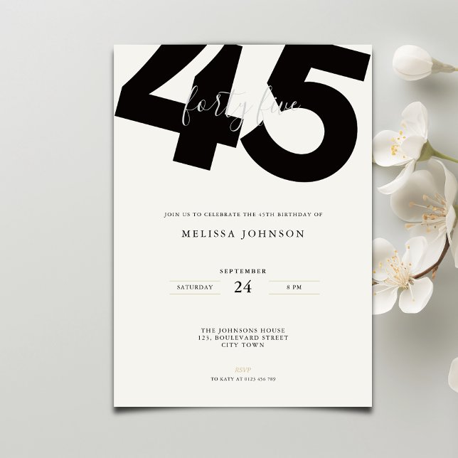 Convite de Aniversário de 45 anos Elegante - Estil (Criador carregado)