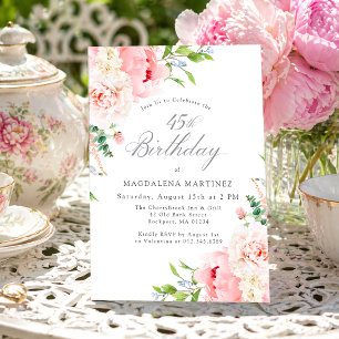 Convite de Aniversário de 45 Anos Feminino Rosas C
