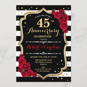 Convite de Aniversário de 45 anos - Vermelho Doura