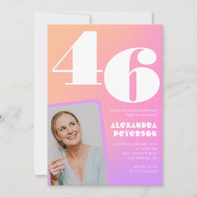Convite de aniversário de 46 anos com gradiente ro (Frente)