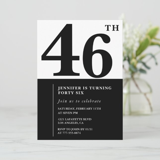 Convite de aniversário de 46 anos elegante para mu (Em pé/Frente)