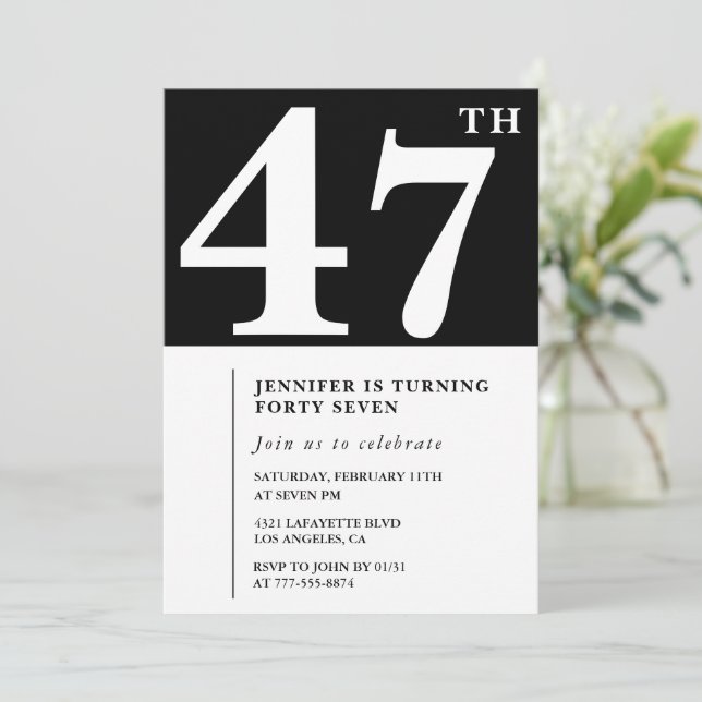 Convite de aniversário de 47 anos feminino Elegant (Em pé/Frente)