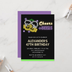 Convite de aniversário de 47 anos Neon Cheers Beer