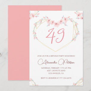 Convite de Aniversário de 49 anos Pink Watercolor 