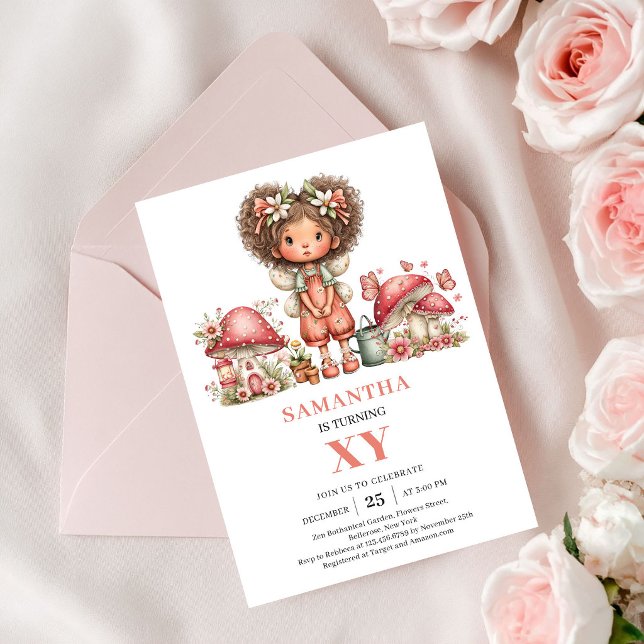 Convite de Aniversário de 4 Anos da Linda Fada com (Lovely Fairy 4th Birthday Pink Floral Party Invitation)