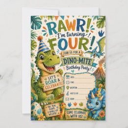 Convite de Aniversário de 4 anos Dino-Mite