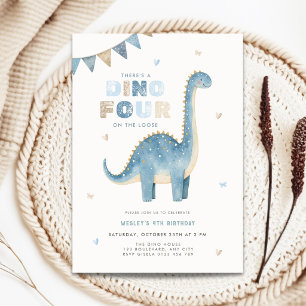 Convite de Aniversário de 4 anos do Dino Four para