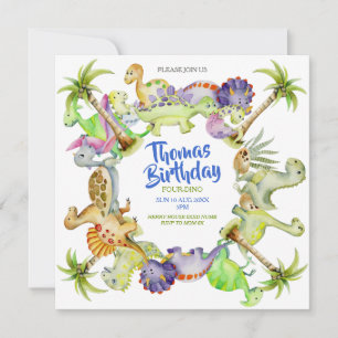 convite de aniversário de 4 anos do pequeno dinoss