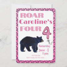 Convite de Aniversário de 4 anos do Roar Four Bear