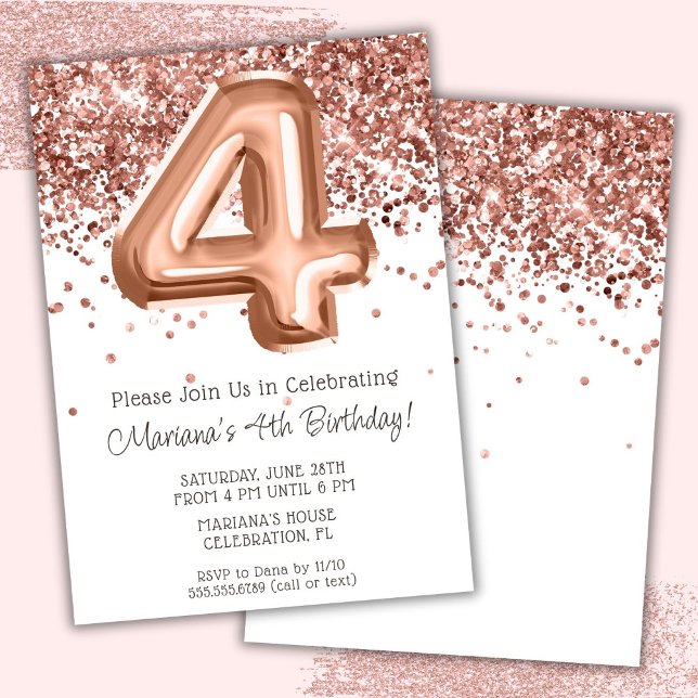 Convite de Aniversário de 4 anos em Rose Gold (Criador carregado)