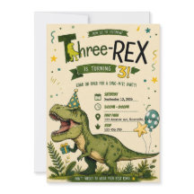 Convite de Aniversário de 4 anos Four Rex Dinossau