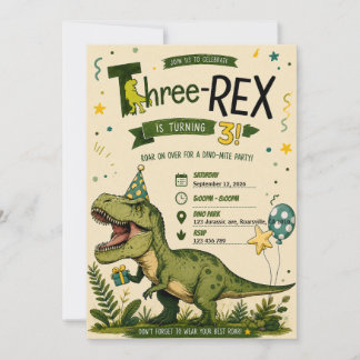 Convite de Aniversário de 4 anos Four Rex Dinossau