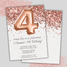 Convite de Aniversário de 4 anos Rose Gold