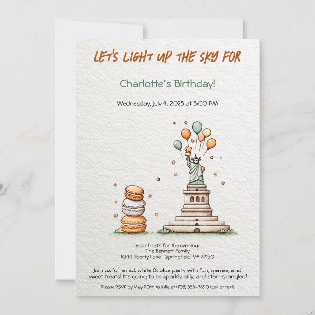 Convite de aniversário de 4 de julho - Liberdade c (Frente)