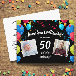 Convite de Aniversário de 50 anos, 2 Fotos, Balões