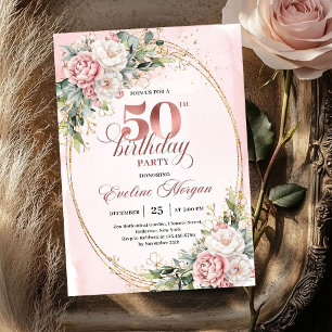Convite de Aniversário de 50 anos Airy Blush Water