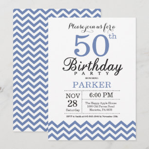 Convite de Aniversário de 50 anos Azul Chevron