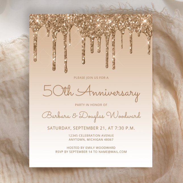 Convite de Aniversário de 50 Anos Budget Glitter G (Criador carregado)