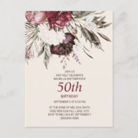 Convite de Aniversário de 50 anos Burgundy Creme F