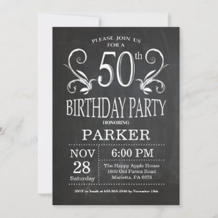 Convite de Aniversário de 50 anos Chalkboard Flora