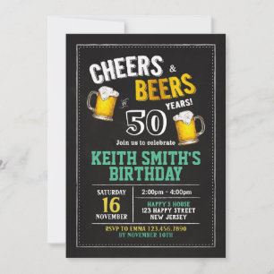 Convite de Aniversário de 50 anos Cheers & Beers -