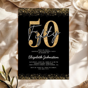 Convite de Aniversário de 50 anos Chic Black Gold
