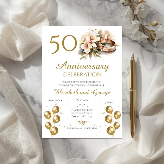 convite de aniversário de 50 anos com alianças (Criador carregado)