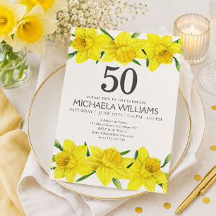 Convite de Aniversário de 50 Anos com Aquarela de