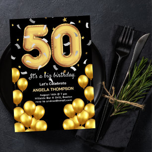 Convite de Aniversário de 50 Anos com Balões