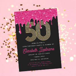 Convite de Aniversário de 50 anos com Brilho Rosa 